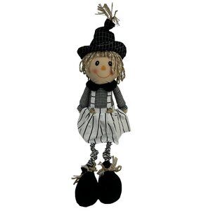 Hobby Lobby Scarecrow Doll 26" Shelf Sitter Black White Striped Rustic Farmhouse